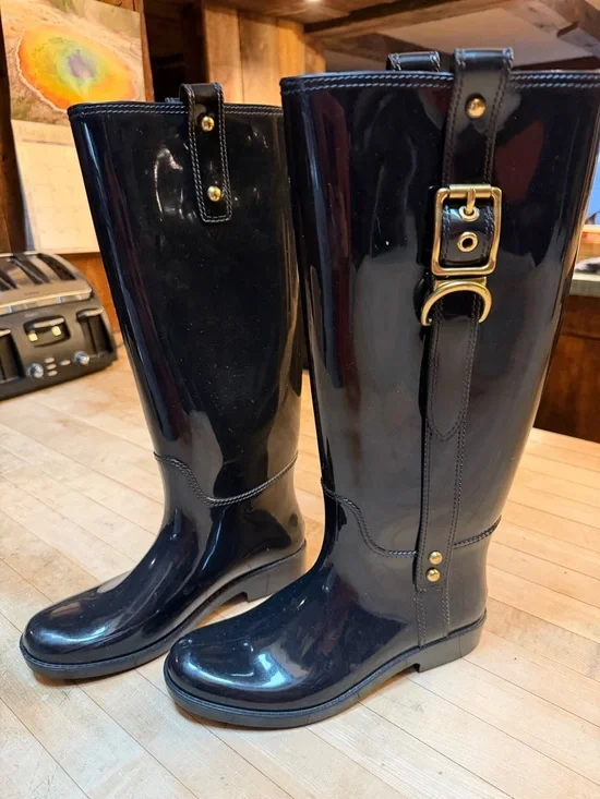 Coach Tasha Glossy Black Rain Boots Size 6 - Picture 6 of 6